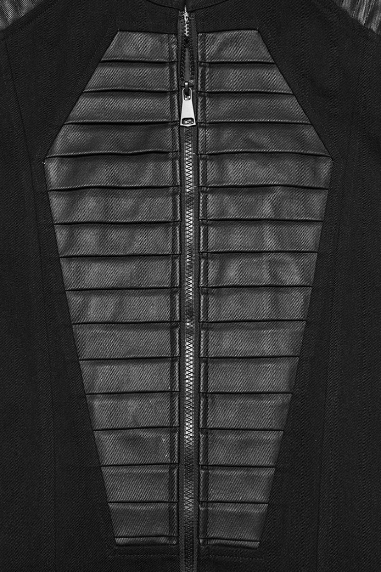 Black Stand Collar Long Sleeves Zipper Pleated Men's Punk Jacket - Product - 6