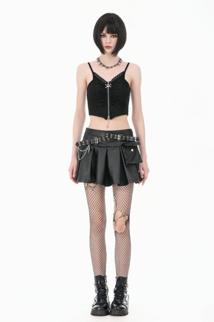 Black Ripped Studded Skull Zippered Ruched Women's Punk Bustier - Product - 7