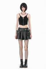 Black Ripped Studded Skull Zippered Ruched Women's Punk Bustier - Product - 7