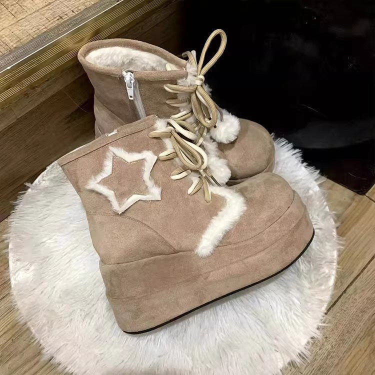 Sweet [Star] Fleece-Lined Warm Lolita Martin Boots 2 Colors - Product - 4