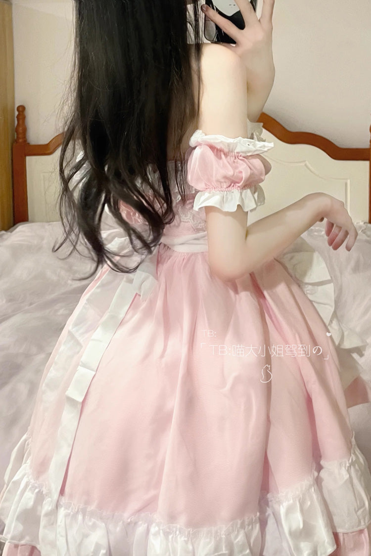 Pink Maid Off Shoulder Ruffle Plus Size Sweet Lolita Dress - Product - 4
