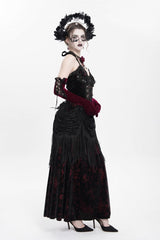 Red Sleeveless Hollow Floral Embroidery Lace-Up Pleated Women's Gothic Maxi Dress - Product - 3