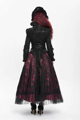 Black Lapel Collar Long Trumpet Sleeves Ruffle Lace-Up Zipper Women's Gothic Jacket - Product - 7