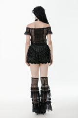 Black Women's Lolita Gothic Embroidered Flower Multilayered Lace Trim Lantern Shorts - Product - 4