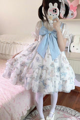 [Ocean Sweetheart] Halterneck Sleeveless Triple-Layered Printed Ruffled Bow Lace Sweet Lolita Strap Dress 5 Colors - Product - 9