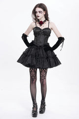 Black Sleeveless Ruffle Embroidery Lace-Up Women's Gothic Tank Top - Product - 7