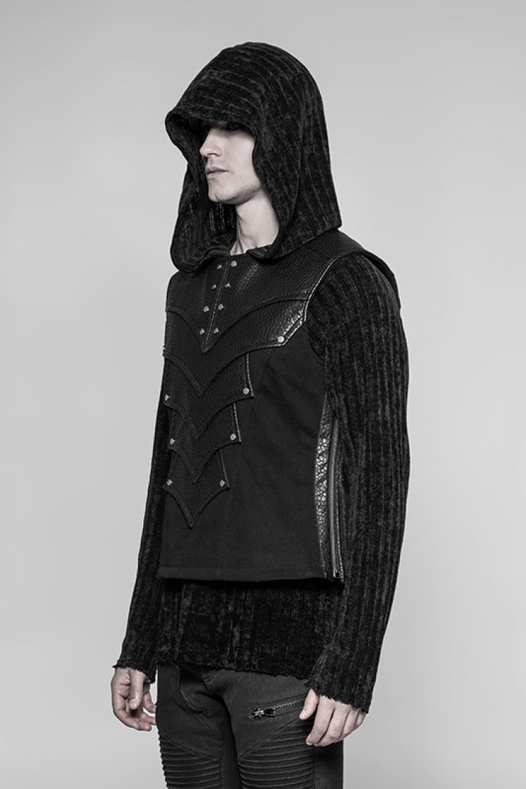 Black Sleeveless Faux Leather Detailed Men's Punk Vest - Product - 2