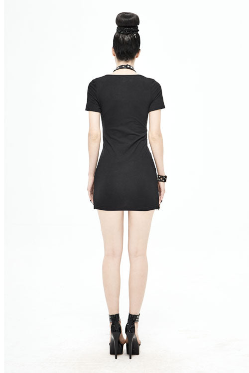 Black Deep V Inverted Tight Sexy Punk Womens Dress With Chocker - Product - 6