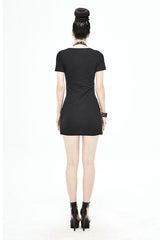 Black Deep V Inverted Tight Sexy Punk Womens Dress With Chocker - Product - 6
