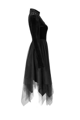 Black Velvet Mesh Stitching Elastic Women's Gothic Dress - Product - 6