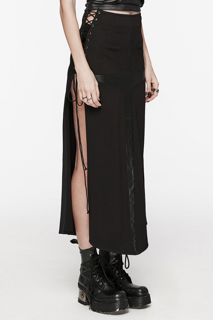 Black Cross Print Stitching Lace-Up Women's Steampunk Skirt - Product - 2
