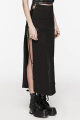 Black Cross Print Stitching Lace-Up Women's Steampunk Skirt - Product - 2
