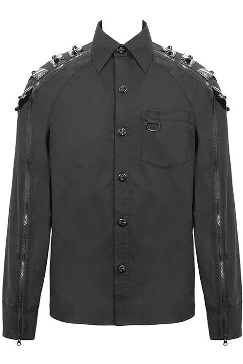 Black Long Sleeve Shoulder Zipper Mens Punk Blouse - Product - 5