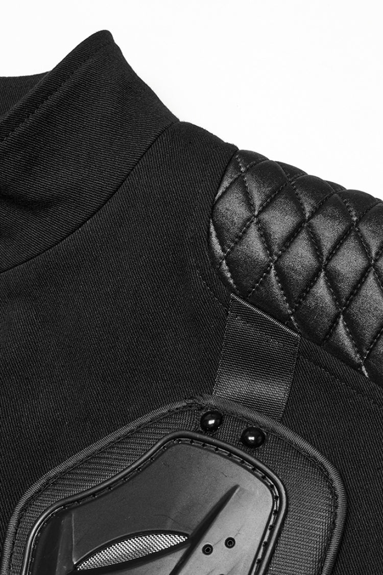 Black Stand Collar Armour Stitching Men's Punk Vest - Product - 5