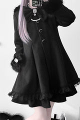 Black Long Sleeves Bowknot Rabbit Ears Detachable Hooded Japanese Jirai Kei Coat - Product - 10