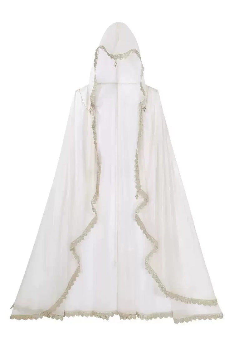 White [Angel of Judgment] Greek-Inspired V Collar Sleeveless Ruffled Embroidered Asymmetric Sweet Lolita Jsk Dress Set - Cape(Only) - 13