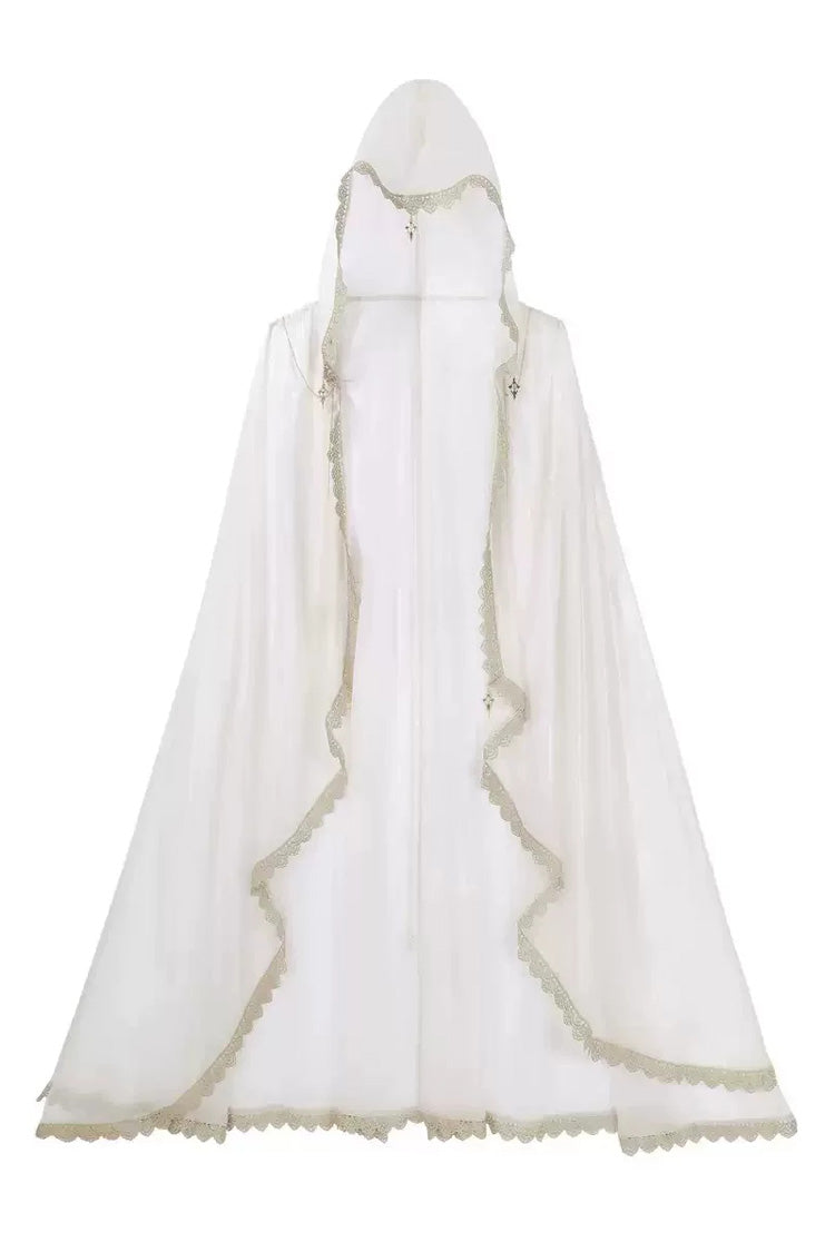 White [Angel of Judgment] Greek-Inspired V Collar Sleeveless Ruffled Embroidered Asymmetric Sweet Lolita Jsk Dress Set - Cape(Only) - 13