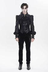 Black Lapel Collar Long Lantern Sleeves Jacquard Embroidered Lace Men's Gothic Palace Swallow-tailed Shirt with Necktie - Product - 2
