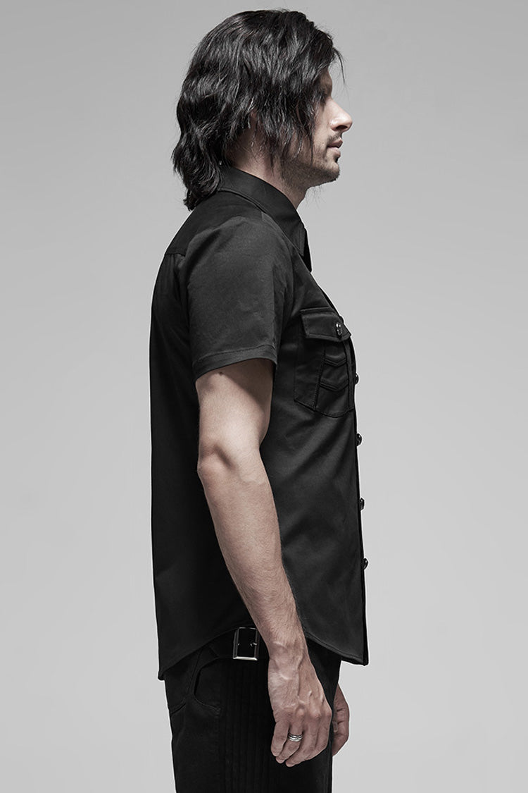Black Lapel Collar Short Sleeves Men's Punk Blouse - Product - 2