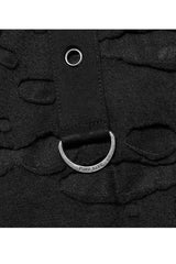 Black Gothic Broken Holes Knitted Fabric Stitching Metal Buckle Detachable Decorative Tape Long Sleeve Men's T-Shirt - Product - 6