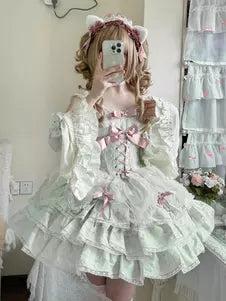 Detachable Sleeve Lace-Up Sweet Ballet Lolita JSK Set – 5 Colors 商品画像
