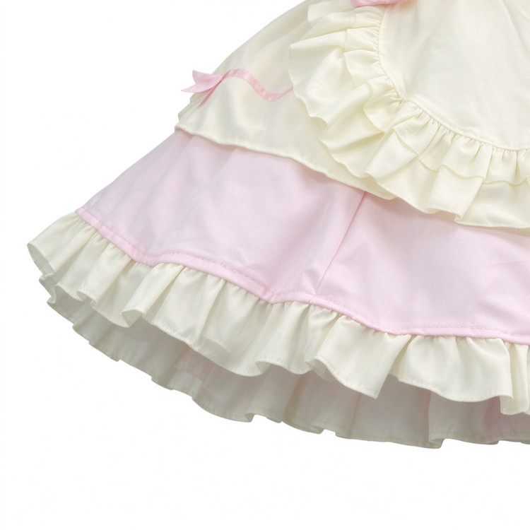 Pink and White Lace Sweet Maid Lolita Dress Set with Heart Bows - view 6