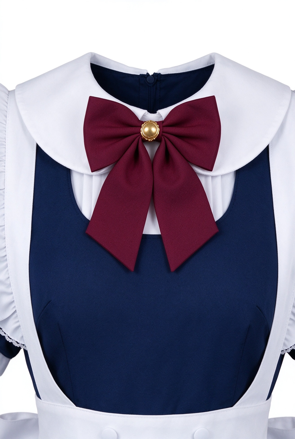 Navy Blue and White Lace Maid Lolita Jumper Dress with Red Bow - view 3