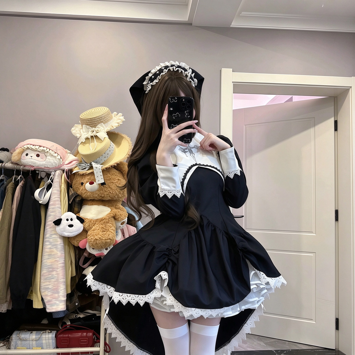 Black Gothic Ruffled Lolita Dress with Cross and Lace Trim - view 6