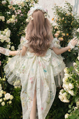 Green [Spring Rose] Sleeveless Multi-Layered Bowknot Lace-Up Fishbone Sweet Lolita Jsk Dress - Product - 10