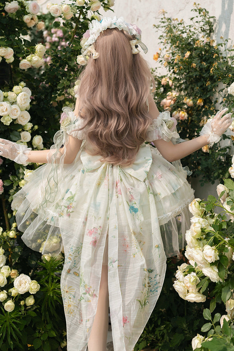 Green [Spring Rose] Sleeveless Multi-Layered Bowknot Lace-Up Fishbone Sweet Lolita Jsk Dress - Product - 10