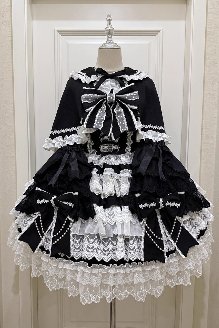 Black [Knot of the Crossed Heart] Sleeveless Multi-Layered Ruffle Hanayome Cardigan Bowknot Lace Lace-Up Sweet Lolita Jsk Dress - Product - 3