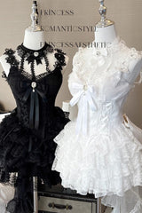 White Multi-layer Ruffle Hanayome Bowknot Lace Sweet Mini Lolita Skirt Dress - Product - 7