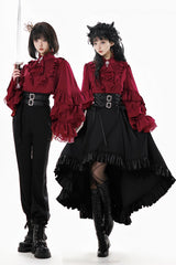 Black [Day and Night Song] Long Sleeves Ruffle Ouji Gothic Lolita Skirt Blouse - Product - 11