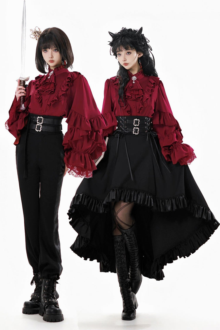 Black [Day and Night Song] Long Sleeves Ruffle Ouji Gothic Lolita Skirt Blouse - Product - 11
