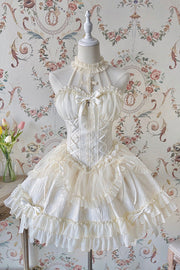 Ivory Tube Top Sleeveless Blowknot Ruffled Sweet Tiered (Dress Only) front view