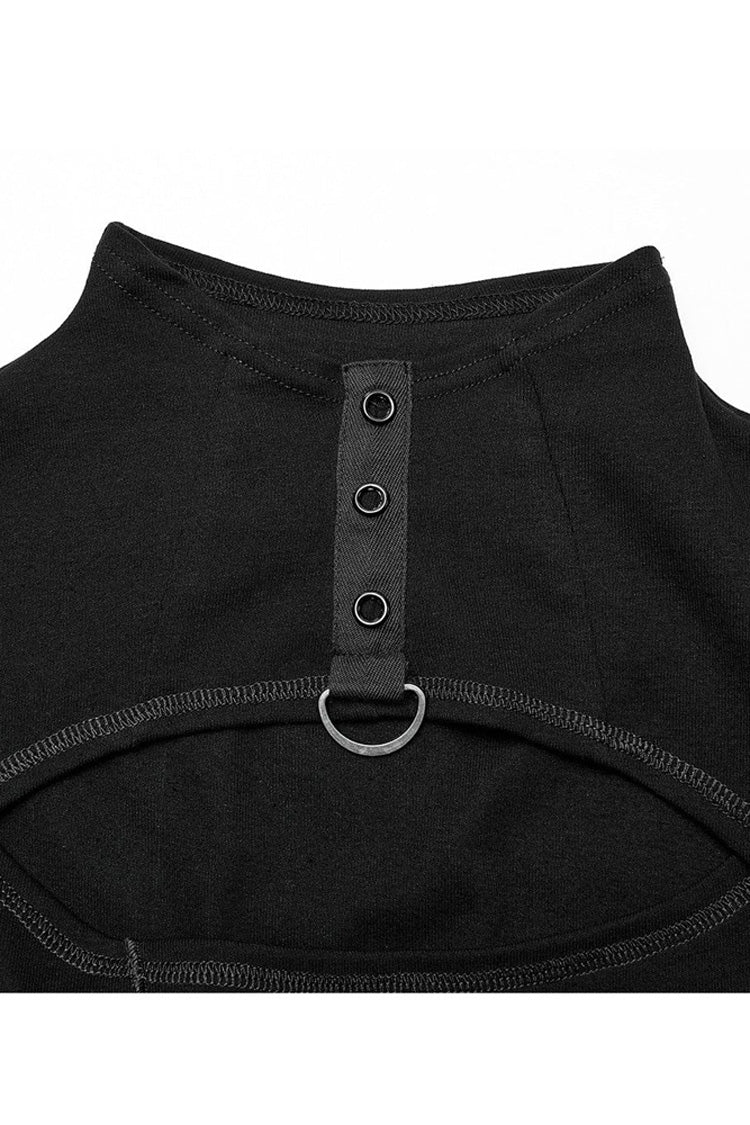 Comfortable Stitching Chain Cutout Turtleneck Ribbon Style Stretch Women's Punk T-Shirt 2 Colors - Product - 9