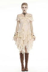Beige Irregular Multi-Layered Ruffled Lace Women's Steampunk Vintage Dress - Product - 5