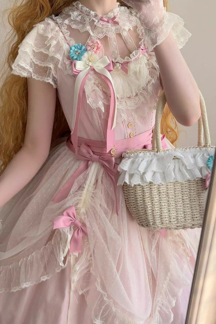 Pink [Sakura’s Spring Resonance] Sleeveless Ruffled Bow Sweet Lolita Jsk Dress (Short Version) - Product - 3
