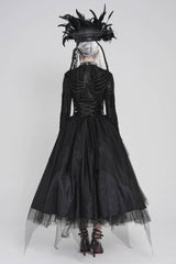 Black Multi-Layered Lace-Up Slim Irregular Asymmetric Eyelet Women's Gothic Long  Skirt - Product - 3