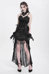 Black Embroidery Stitching Lace Mesh Women's Gothic Skirt With Train - Product - 5