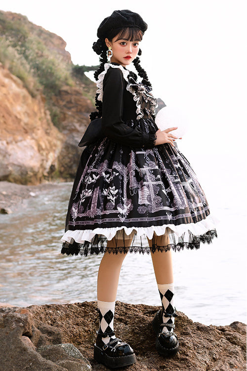 Front And Back Big Bows Passing Dream Pattern Print Gothic Lolita JSK Dress - Product - 2