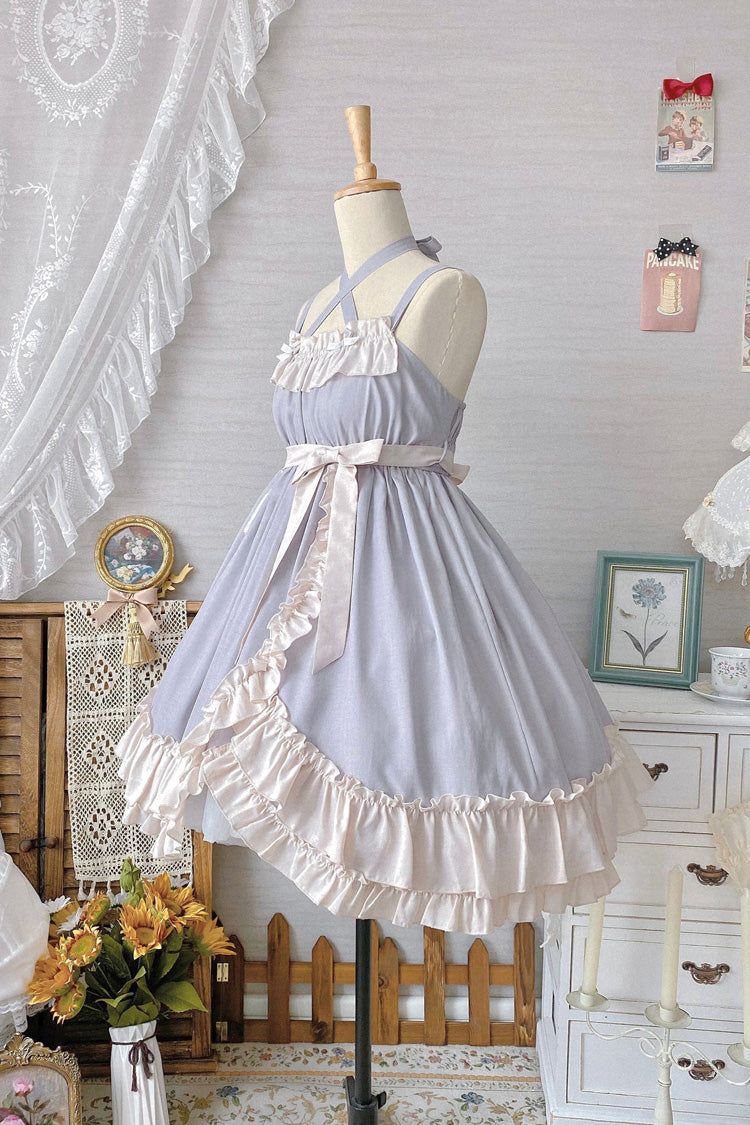 Grey [Monet Estate] Sleeveless High Waisted Ruffle Bowknot Asymmetric Sweet Lolita Jsk Dress - Product - 8