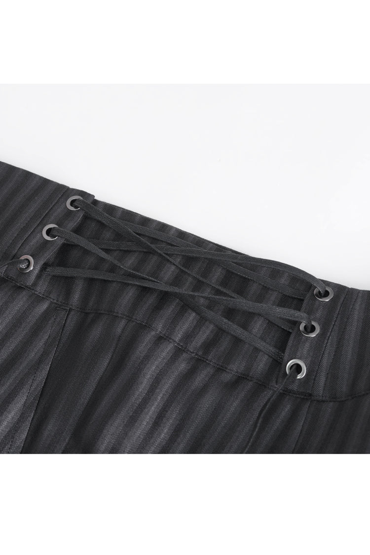 Black High Waisted Lace-Up Striped Men's Gothic Pants - Product - 11
