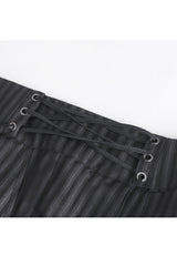 Black High Waisted Lace-Up Striped Men's Gothic Pants - Product - 11