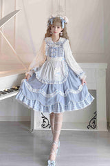 Blue Lapel Collar Bowknot Multi-Layer Ruffled Sweet Lolita JSK Dress - Product - 3