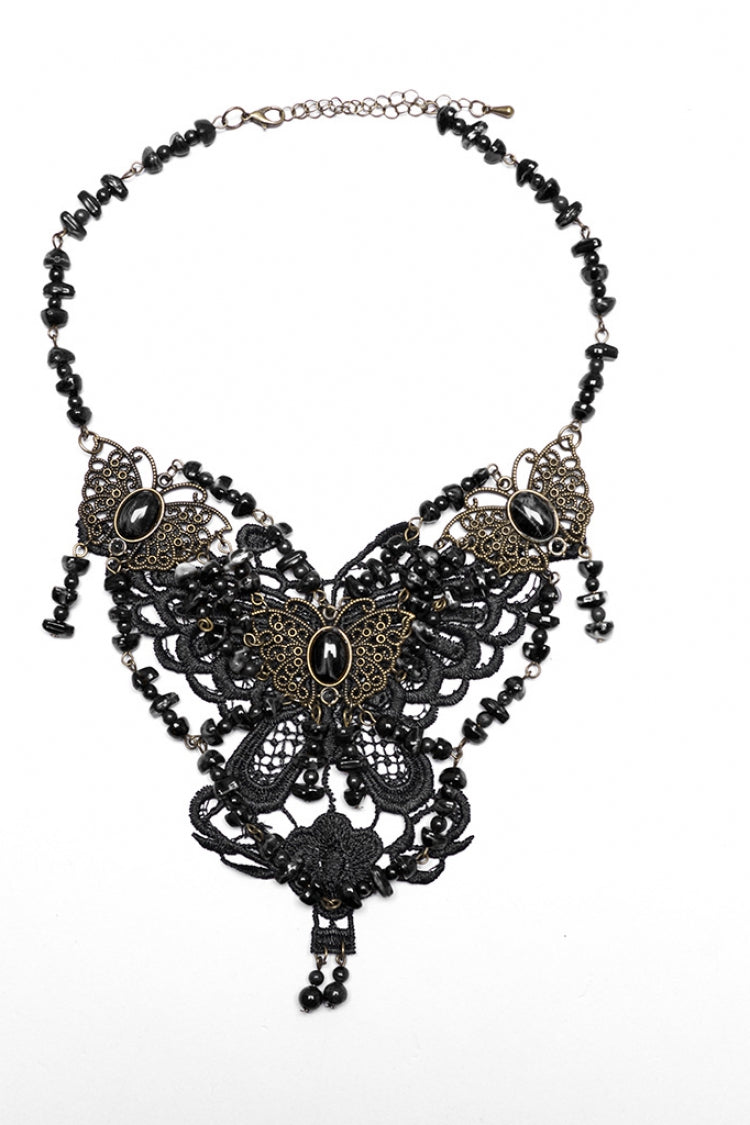 Black Irregular Beaded Butterfly Women's Punk Necklace - Product - 3