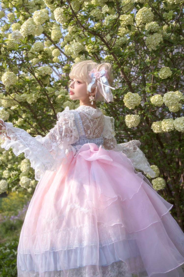 [Peach Blossoms in Spring Fields] Sleeveless Ruffle Bowknot Lace Sweet Chinese Style Lolita Jsk Dress 3 Colors - Product - 11