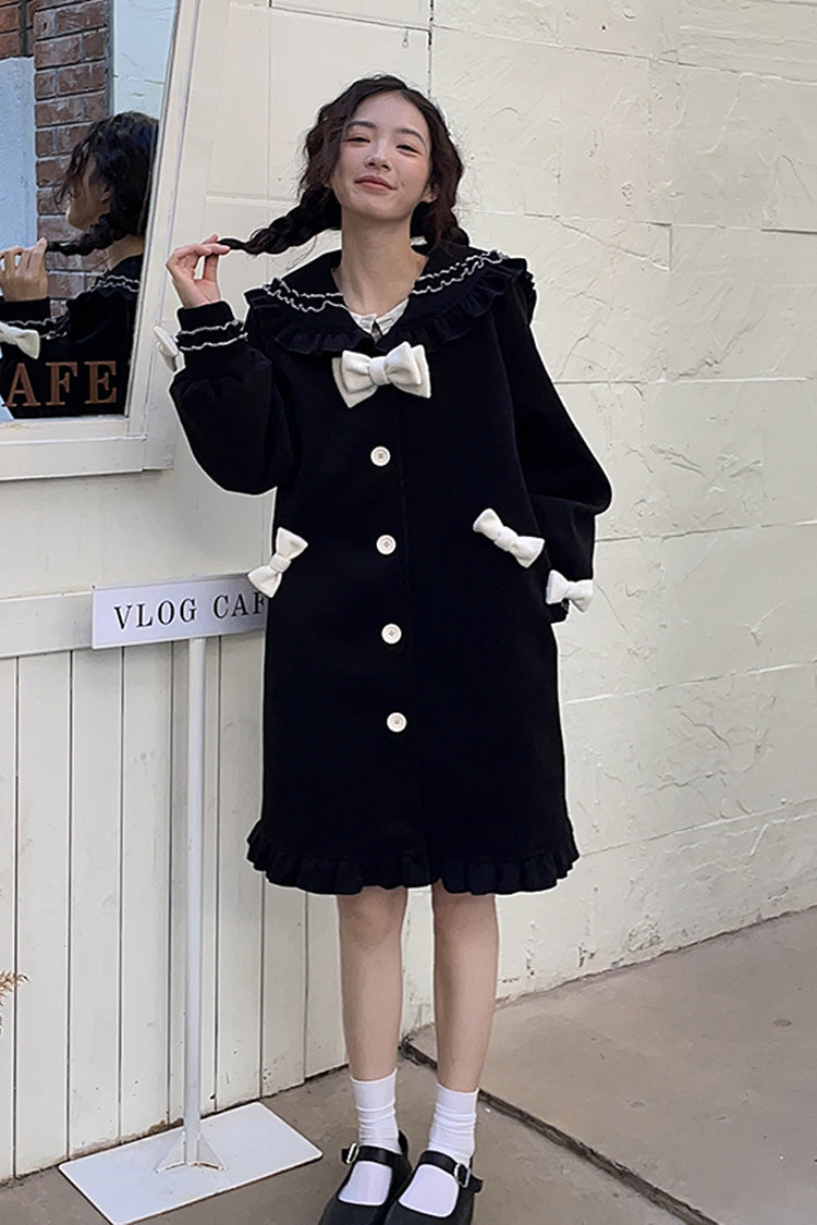 Black [Bouquet Bear] Doll Collar Long Sleeves Ruffle Bowknot Princess Lolita Coat - Product - 7