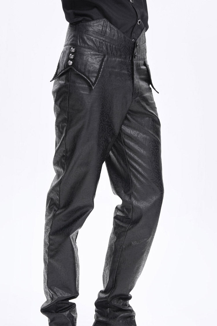 Black High Waisted Faux Leather  Men's Gothic Pants - Product - 11