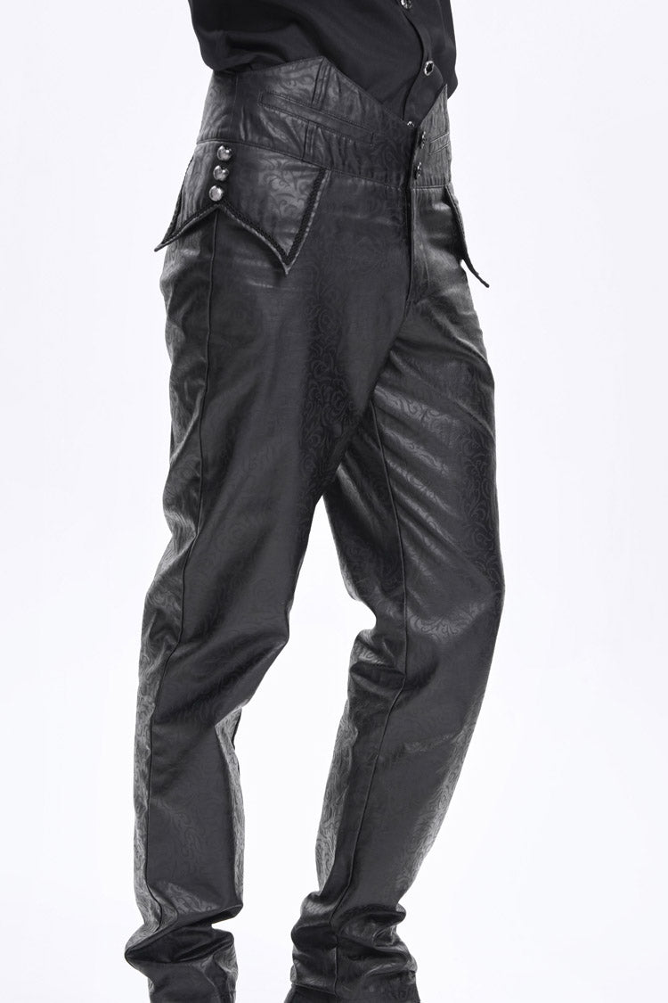 Black High Waisted Faux Leather  Men's Gothic Pants - Product - 11